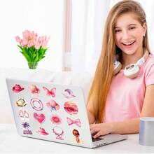 56pcs Reusable Pink PET Stickers | Beach-Themed Ins Style Waterproof Decor For Laptop/Tablet/Bullet Journal - Multicolor - View 1
