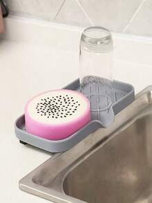 1pc Silicone Drain Rack,Kitchen Sink Splash Guard - Silicone Faucet Handle Drip Filter Tray, Dishwashing Soap Dispenser, And Sponge Holder Pad Behind The Faucet, Kitchen Small Tool Sink Accessories Suitable For Kitchen Countertops And Bathrooms - 灰色 - 查看 6