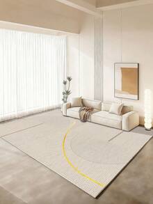 1pc Beige Minimalist Line Print Area Rug, Plush Fabric, Soft & Comfortable Touch, Easy Maintenance, Waterproof & Anti-Stain, Non-Slip Backing, Suitable For Lobby, Bedroom, Living Room, Bathroom, Kitchen, Dining Room, Office, Room Decor And Doormat, Holiday Celebration - 米色 - 查看 4