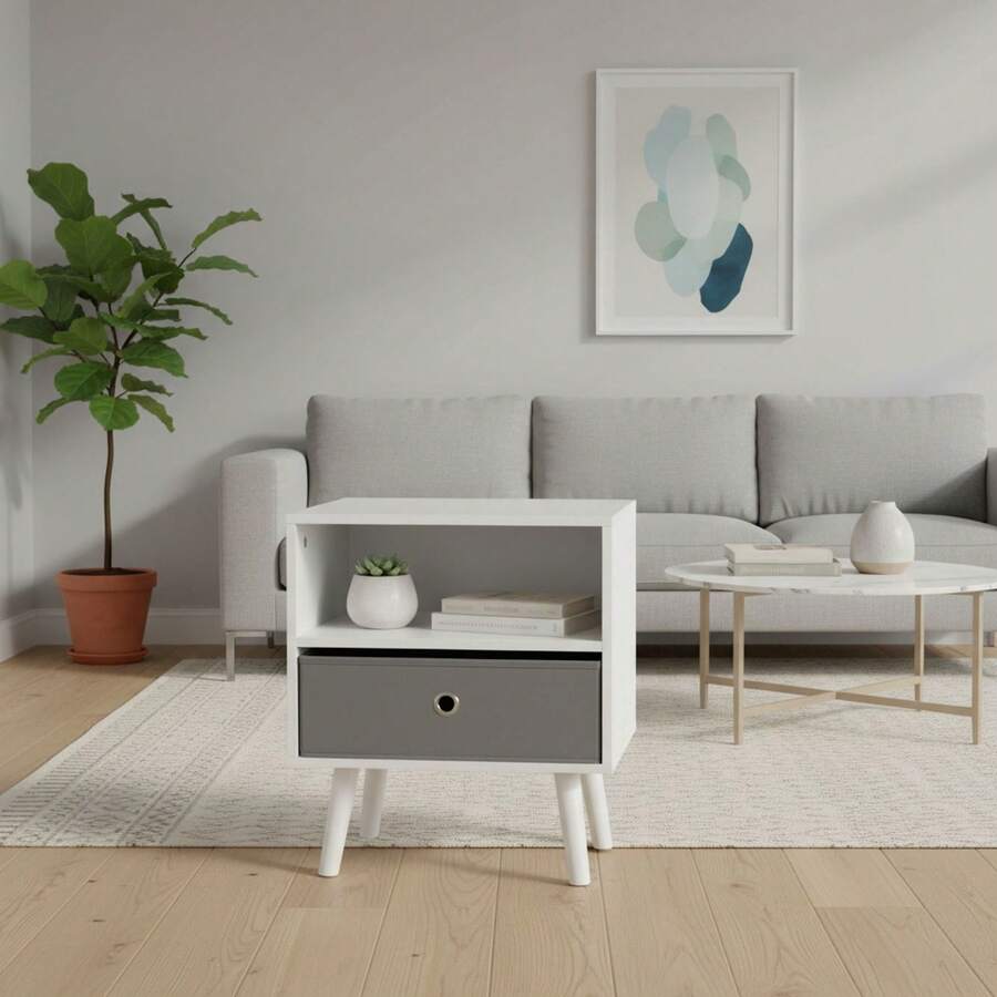 Ecommerc3 MOBLEKIT | 木質和金屬床頭櫃，北歐或工業設計，可選抽屜、櫃門或擱板，緊湊型臥室家具 - 免費送貨 ✅ 24/48 小時送達西班牙（伊比利亞半島） - 白色和灰色邊桌 39*29*47 厘米 - 查看 1