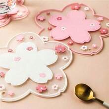 1pcs 11.5cm Pink Flower Shaped Desk Coaster, For Coffee Cup, Milk Tea Cup, Various Sizes Heat Insulation Pad To Protect Your Desk, Office Supplies - School Supplies - Christmas Gift - Thanksgiving Gift - Cafe Coaster - Restaurant Coaster - 彩色 - 查看 3