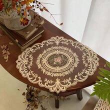 Handmade Crochet Floral Tablecloth, Hollow Out Home Living Room Coffee Table Dust Cover Cloth, Vintage Decor - Apricot - View 9