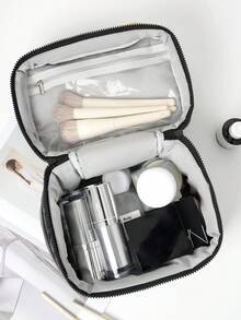 1件装绗缝柔软芭蕾芯多功能旅行化妆包，多功能闪亮线缆整理器和化妆品收纳袋，大容量化妆包，纯色简约风格，化妆包，旅行必备 - 彩色 - 查看 10