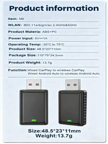 Adaptador inalámbrico 2 en 1 para CarPlay y Android Auto, convierte la conexión original con cable a wireless, actualizaciones FOTA, compatible con automóviles con CarPlay y Android Auto con cable de fábrica, fácil instalación
