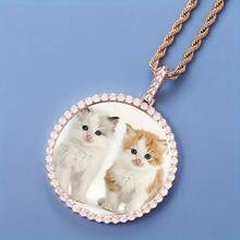 [ Customization ] Personalized Memory Super Large Circle XL Photo Pendant Inlaid With  Solid Photo Frame Pendant Necklace - 彩色 - 查看 10