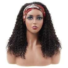 Jerry Curly Headband Human Hair Wigs 250% Density Water Wave Curly None Lace Front For Women Glueless Deep Wave Machine Made Wigs 22Inch - Natural Black - View 3