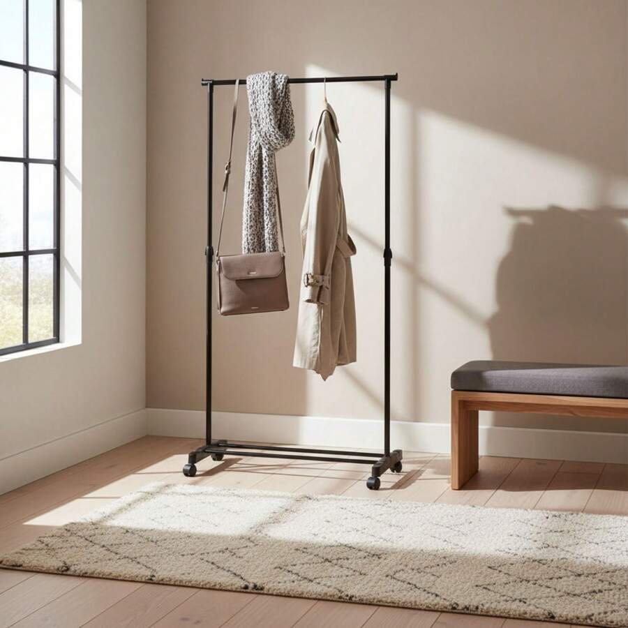 Ecommerc3 MOBLEKIT | Free-Standing And Expandable Clothes Racks In Metal And Wood, Clothing With Adjustable Options, With Wheels Or Shelves, Organizers For Bedroom, Entryway And Home - Perchero Carbon Steel 80x43x90-160 cm - View 1