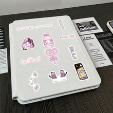 103 PCS Y2K Pink Anime Stickers, Sweet Edgy Dark Kawaii With Hearts, Cartoon Characters & Japanese Text, Aesthetic Vinyl Decals For Journal, Skateboard, Tech Devices Decor - Pink - View 7