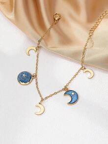 1 pieza Pulsera con diseño de estrella y luna - Amarillo Oro - Ver 2