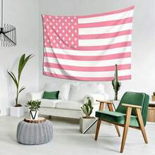 "Aesthetic Pastel Pink & White American Flag Tapestry – Large Soft Blush USA Flag Wall Hanging For Dorm Room, Bedroom, Teen Bedroom, Apartment Living Room Boho Chic  Wall Decor" - 彩色 - 查看 5