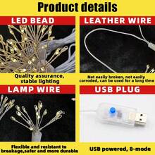 1 串 59.06 英寸 50LED/118.11 英寸 100LED/236.22 英寸 200LED-USB 仙女灯串，室内灯，具有 8 种照明模式，适用于房间装饰、花园、露台、派对、圣诞装饰、庭院、商店、酒店室内装饰 - 白色 - 查看 5