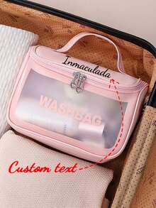 Bolsa de cosméticos personalizada para mujer, bolsa de aseo semi-transparente personalizable de PVC esmerilado, con nombre personalizable, bolso de gran capacidad, bolsa de almacenamiento portátil con tapa de PU, bolsa de viaje, regalo exclusivo, regalo del Día de San Valentín, regalo de boda, regalo para la mejor amiga, regalo para la madre, regalo para la esposa, mejor opción para viajar