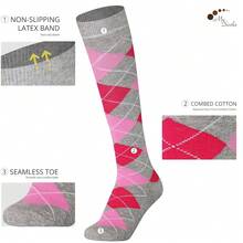 Mysocks Unisex Knee High Long Socks Argyle,4-7,AshFuchsiaPink - 灰紫紅色 - 查看 3