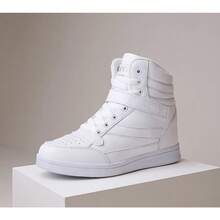 80s Retro High Top Sneakers Women, Hidden Wedge Heel 2 Inch Lift, Ankle Support Casual Boots For Daily Outfit & Walking - White - View 6