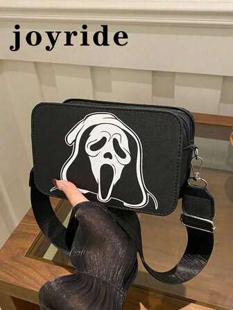 Skull Print Women Shoulder Bag Crossbody Bag Square Bag Mini Phone Bag Lipstick Cosmetic Bag, Halloween Bags Perfect For Fancy Party Matching With Halloween Costumes, Best Halloween Gifts For Women