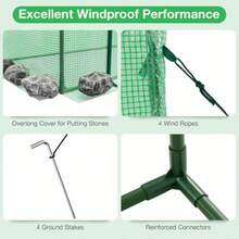 Walk-In Greenhouse Outdoor Portable Mini Greenhouse W/ PE Cover Heavy-Duty Metal Frame Roll-Up Zipper Door Double-Layer Screen Windows Winter Hot House For Garden Yard 200 X 77 X 169 Cm - Green - View 6