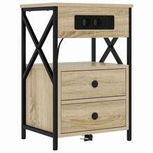 Table de chevet vidaXL avec station de charge, chêne Sonoma, 40 x 31 x 60 cm - Tabac - Voir 3