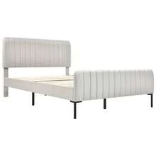 Upholstered Double Bed 160 X 200 Cm, Bed Frame With Slatted Base And Adjustable Headboard, Upholstered Bed In Grey-Beige, Bed Frame Youth Bed For Bedroom Guest Room - Linen Material - Beige - View 6