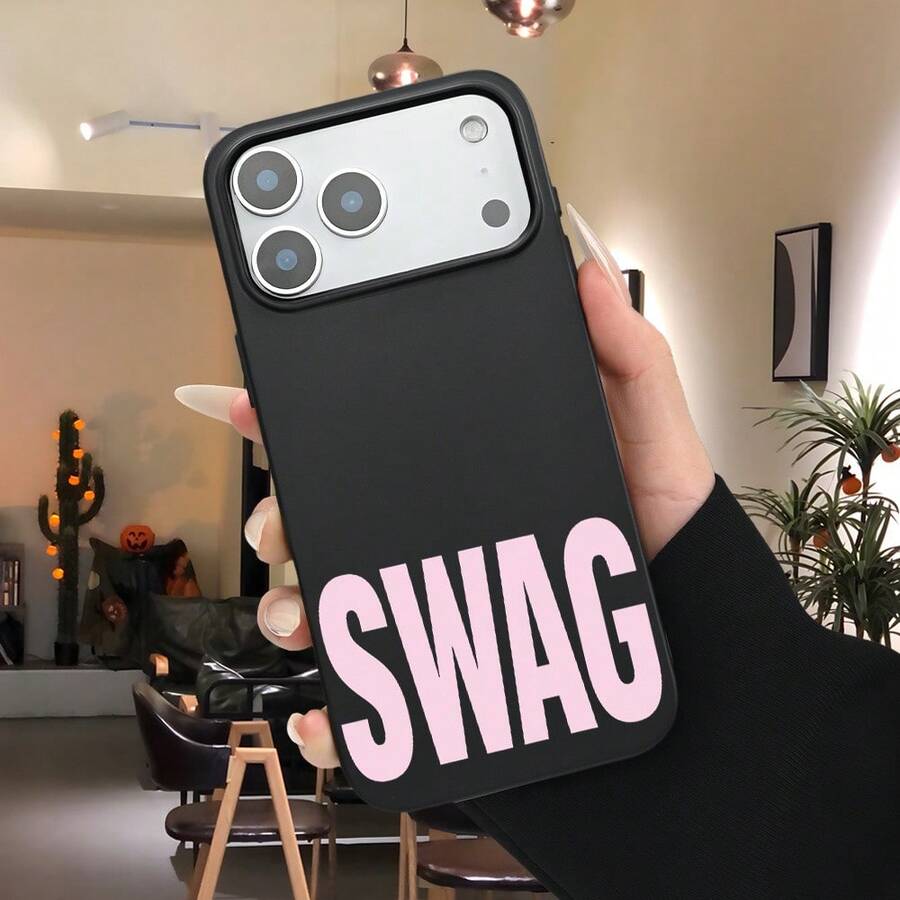 Pink SWAG Urban Aesthetic Simple Phone Case For  17Promax/17Pro/Air/17 Anti-Slip  Design, Anti-Drop And Scratch All-Inclusive Protective Case, Compatible  16/15/14/13/12/11 Promax/Pro/Plus/X Unisex, Shock Protective Case, Anti-Slip Grip, Fashion Protective Case, Streamlined Design, UV Printing, Durable Material, Men's Only YOUR-BELOVED-PHONE Christmas Gifts Christmas Gifts, New Year Gifts, Valentine's Day Gifts - 黑色 - 查看 1