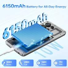 DOOGEE Note 56 X PRO Android 16 解鎖手機-32GB+128GB/TF 2TB 智慧型手機，6150mAh 電池，6.56" 螢幕，13MP 相機，4G 雙卡手機，8.45mm 超薄/Gemini AI/3.5mm 耳機孔/GPS/NFC/BT5.0 - 鈦霧灰 - 查看 6