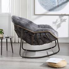 Outdoor Rattan Rocking Chair, Reclining Chair With Padded Cushion For Front Porch, Living Room, Patio, Garden.
White M4QV - Grey+ Steel + Cotton - View 9