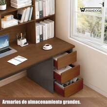 Escritorio Moderno Y Sencillo Con Estantería Y 3 Cajones - Marrón - Ver 3