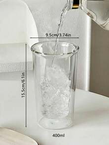 400ml Double Wall Insulated Glass Cup, Transparent High Borosilicate Heat Resistant Coffee Mug, Office Tea Cup, Juice Glass, Suitable For Summer, Alcohol, Matcha, Glass - Clear - View 9