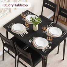 Huisuilinss 5 Piece Dining Table Set,Kitchen Table And Chairs For 4,Rectangular Metal Wood Modern Dinner Table Set With 4 Upholstered PU Leather Chairs For Kitchen Dining Room Apartment - negro - Ver 5