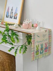 1 pieza Camino de mesa con estampado a cuadros de conejo, zanahoria y búfalo, en varios tamaños, con tema de Pascua feliz, decoración de mesa de cocina y comedor de temporada de primavera, apto para interiores, decoración de fiesta - Multicolor - Ver 6