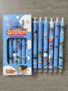 6pcs/Set Cartoon Lilo & Stitch Ballpoint Pens, Writing Tools, Stationery, Office Supplies, Holiday Gifts, Suitable For Gifting