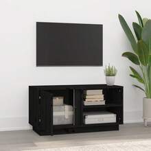 Larryhot Mueble de TV madera maciza de pino negro 80x35x40,5 cm, Robusto y duradero, fácil de montar, una opción ideal para la decoración del hogar - Negro - Ver 4