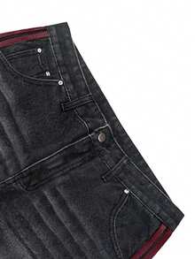 Quần jean denim đen giặt mới thời trang dành cho nam, dáng rộng, kẻ sọc hai bên đa năng - Đỏ - Xem 5