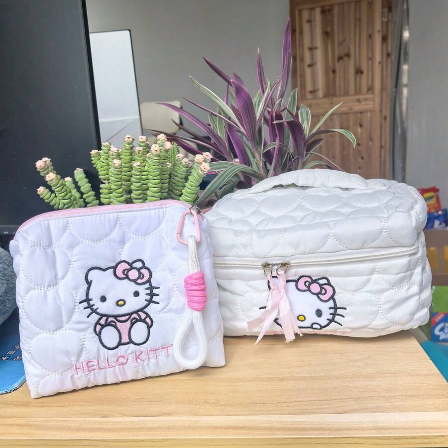 SANRIO 1件装节日礼物Hello Kitty时尚化妆包，大容量化妆品收纳袋，手提包，桌面收纳，化妆间装饰，化妆包，旅行必备 - 彩色 - 查看 1
