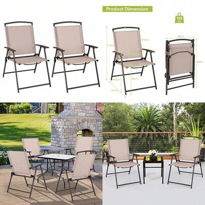 Costway Set Of 2 Iron Manager Lin Folding Chairs 69 X 59 X 91cm Beige