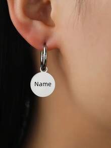 1 Pair Of Fashionable And Simple Personalized Custom Round Pendant Earrings, Stainless Steel Pendant For Parties, Birthdays, Anniversaries, Mother's Day, Valentine's Day, Eng