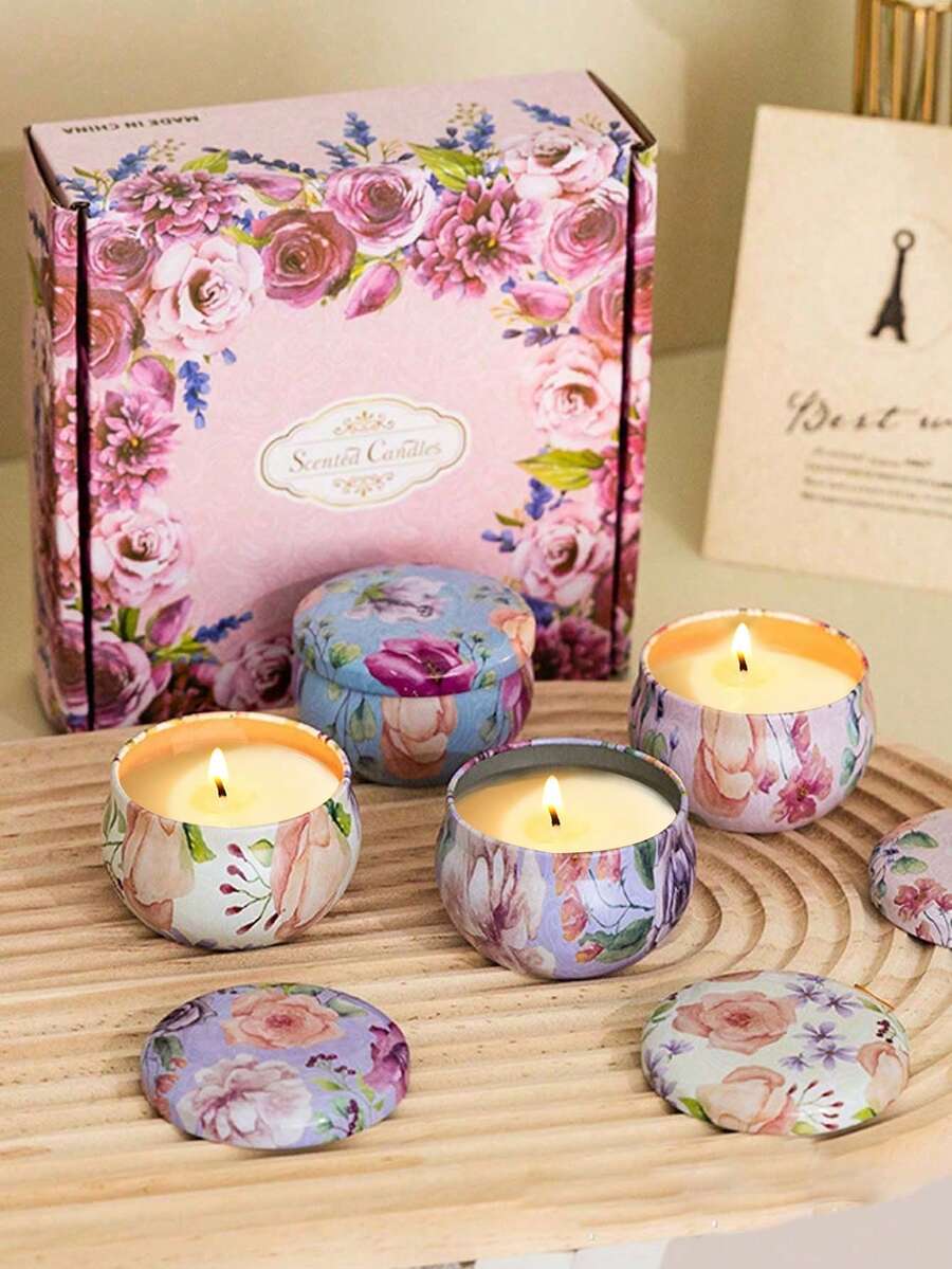 Set 4 Lilin Aromaterapi Lilin Kedelai Aroma Bunga Kering, untuk Kamar Tidur & Pasangan, Natal - Multi-aroma - View 1