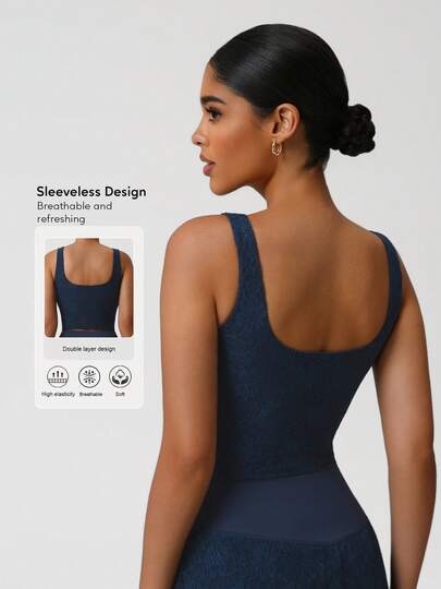 Sodalemon 女士加垫运动背心健身房户外运动服蕾丝无袖运动文胸弹力休闲训练运动背心