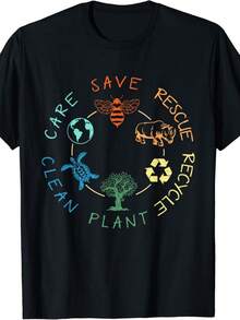 Save Bees Rescue Animals Recycle Plastic Earth Day Gift Uni T-Shirt - 黑色 - 查看 1
