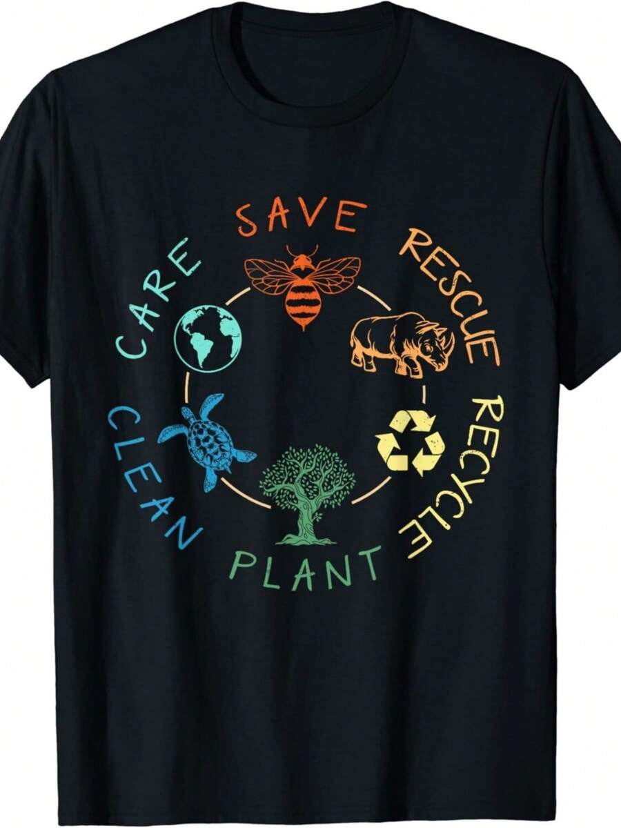 Save Bees Rescue Animals Recycle Plastic Earth Day Gift Uni T-Shirt - màu đen - Xem 1