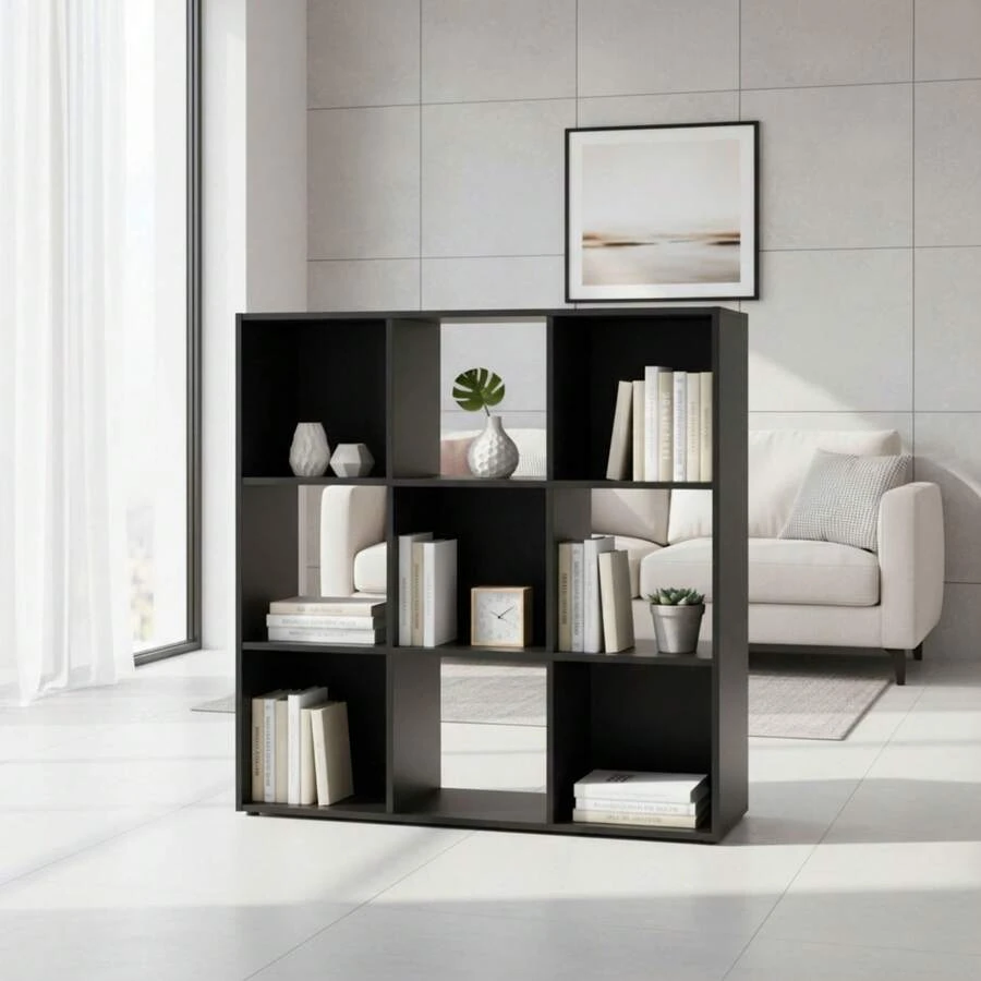 Ecommerc3 MOBLEKIT | Modular Wooden Shelves With Different Compartments And Door Options, Bookcases And Storage Furniture For Bedroom, Kitchen Or Entryway - Negro - 9 Comp | 91.2*29.7*91.2cm - View 1