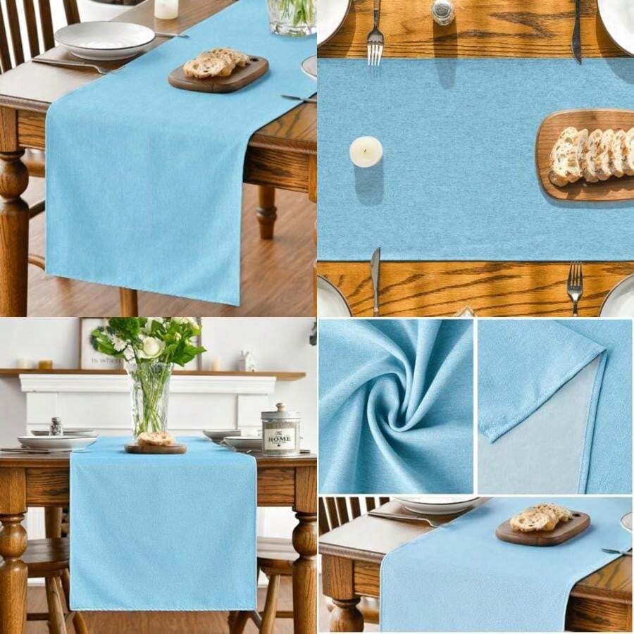 Artoid Mode Camino de mesa color marrón claro, decoración de cocina y comedor para temporada de otoño, lavable, para decoración de fiesta en el hogar, 13x72 pulgadas(13" x 72", Table Runner Azul claro) - Multicolor - Ver 1