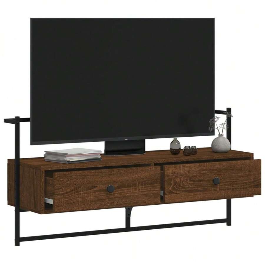Meuble TV mural vidaXL, chêne brun, 100,5 x 30 x 51 cm, bois d'ingénierie - Tabac - Voir 1