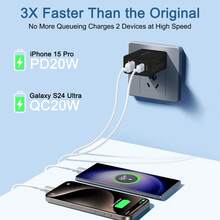 1个2A2C接口USB-C插头快速充电器，40W 4端口多USB充电适配器插头（美规插头），双端口PD电源适配器+QC墙式充电器，多端口交流电源Type-C充电插头，适用于多人充电、多设备充电、家庭充电需求和办公桌使用，多端口快速充电，适用于多人充电、多设备充电、家庭充电需求和办公桌使用，家用办公手机充电器，高输出功率 - 黑色 - 查看 2