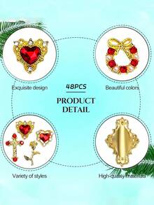 48Pcs Gold Nail Charms And Gems Kit, Nail Gems Silver Rhinestones For Nails, 3D Y2K Accessories Nail Decor, Cross Garland Mary Starburst Butterfly Rose Flower Heart Charms For Nails Design For Nails Art - Vàng - Xem 7