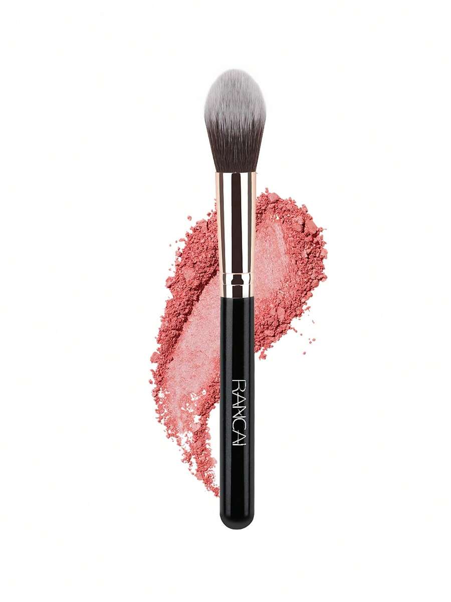 RANCAI 1pc Blush Brush/Highlighter Brush/Contour Brush/Face Powder Brush, Black Wooden Handle, Tapered Bristles, Densely Packed, Suitable For Powder, Blush, Contour, Shading And Polishing, 16.5cm - Multicolor - View 1