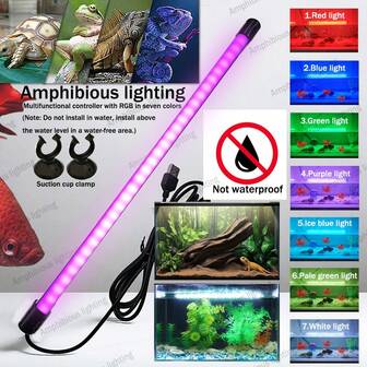 RGB Round Aquarium Light, Non-Waterproof, With Suction Cup Clip, 7 Mixed Colors, Multiple Color Modes, Solid Color Mode, Brightness Adjustable, Speed Adjustable In Other Modes, Suitable For Indoor Aquarium, Amphibious Lighting (Lizard, Fish, Chameleon, Turtle), Available In Multiple Sizes