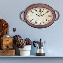 MX   Stonebriar Rustic Farmhouse Oval Metal Wall Clock with Red Rust Finish Shabby Chic and DIY Home Decor Accents for the Kitchen Living Room and Bedroom Battery Operated - óxido - Ver 6