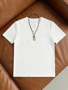 Men's Casual V-Neck Short Sleeve T-Shirt, Versatile For Summer - White - View 4