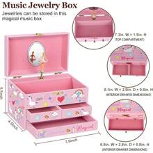 ¡Recomendadoefubaby - Joyero musical para niñas de 19.05 x 12.19 x 11.43 cm con unicornio de bailarina giratoria, 3 cajones extraíbles, juego de joyas de unicornio incluido caja de música para niños para regalo¡Top de Temporada - 1 - Ver 4