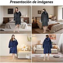 Hombre Y Mujer Sudadera Cobija con Capucha,Manta con Capucha Y Bolsillos Grandes,Súper Suave Y Acogedora para Adultos,Talla Única. - gris - Ver 2